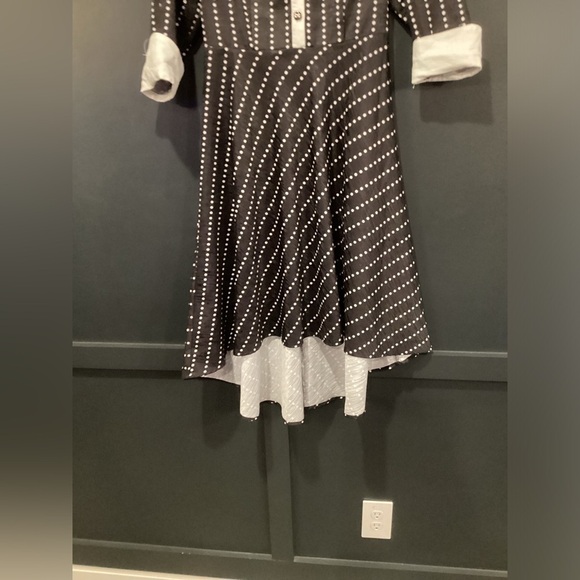 Cyanine Sea A-Line retro ponte flare high low silk polka dot dress - Picture 3 of 12